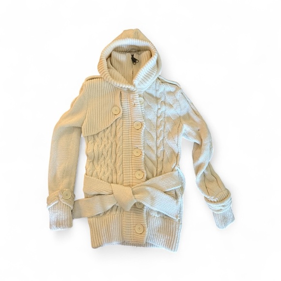 SuperDry Cozy Cream Hooded Zip Cardigan with Belt - Picture 4 of 9